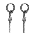 Boucles d'oreilles créoles noires pour homme avec chaîne et pendentif géométrique - Noir (LH/Chaîne/Perle)