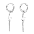 Boucles d'oreilles punk en acier inoxydable argenté avec éclair poli et pendentif chaîne - Couleur Acier (Éclair/Chaîne/Perle)