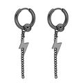 Boucle d'oreille punk en acier titane noir pour homme avec pendentif éclair et chaîne - Noir (Éclair/Chaîne/Perle)