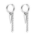 Boucles d'oreilles argentées en acier avec pendentif pointe et chaîne style punk - Couleur Acier (Pointe/Chaîne)