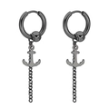 Boucles d'oreilles créoles punk noires en acier avec pendentif ancre et chaîne - Noir (Ancre/Chaîne/Perle)