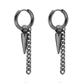 Boucles d'oreilles créoles noires en acier avec pointes punk et chaîne décorative - Noir (Pointe/Chaîne)