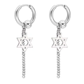 Boucles d'oreilles créoles punk en acier inoxydable avec étoile et longues chaînes fines - Couleur Acier (Hexagramme/Chaîne/Perle)