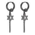 Boucles d'oreilles créoles noires en acier inoxydable pour hommes avec pendentif étoile - Noir (Hexagramme/Chaîne/Perle)