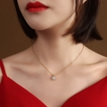Minimalist 18K gold titanium steel necklace with a single sparkling zircon pendant - Gold