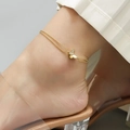 Double-layer butterfly anklet with white shell pendant in 18K gold-plated stainless steel - 19+5cm / Gold