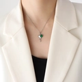Lava heart necklace in silver with emerald green zircon and Dream engraving - 40+5cm / Silver Green