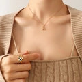 Elegante collar de letra H en oro rosa de 18k y anillo de corazón a cuadros para mujer - 40+5cm / Rosa oro