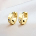 Pendientes huggie de oro pulido con una sola piedra de circonita redonda brillante - Aro con una Sola Piedra / 1 Pieza / Dorado
