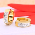 Pendientes de aro dorados gruesos para mujer con doble fila de cristales brillantes - Huggie con cristales incrustados / Paquete de 1 Pieza / Dorado