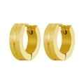 Pendientes de aro dorados de acero inoxidable con acabado arenado y ranura central pulida - Huggie arenado con ranura central / Paquete de 1 Pieza / Dorado