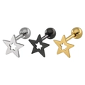 Three-piece hollow star stainless steel stud earrings in silver, black and gold finishes - 6mm / Pentagram / Silver