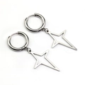 Sleek silver titanium steel hoop earrings featuring hollow star pendants for men - Steel