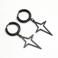 Men's matte black titanium steel dangle earrings featuring a cross star charm design - Black