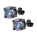 Boucles d'oreilles zircone arc-en-ciel en acier inoxydable noir avec serti griffes - Zirconia Rond 4mm / Fermoir Papillon Noir Zirconia Multicolore (Seul)