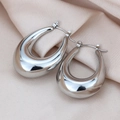 Polished silver teardrop hoop earrings in surgical steel with a high-gloss metallic finish - Drop Shape Style / 1 Pair Pack / Steel