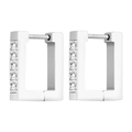 Polished silver stainless steel rectangular huggie earrings with five channel-set stones - Rectangle with Zirconia (15mm) / Steel