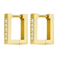 Gold rectangular titanium steel huggie earrings with five inlaid white crystals - Rectangle with Zirconia (15mm) / Gold