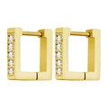 Minimalist square gold titanium steel hinged hoops with five embedded round crystals - Square with Zirconia (15mm) / Gold