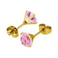 Vue détaillée des boucles d'oreilles en zircon rose avec monture à quatre griffes dorée - Style Zircon Rose / 3.0mm (1 pièce) / Or