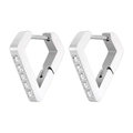 Symmetric silver-finish triangle huggie earrings with five clear inlaid crystals - Diamond-Shape with Zirconia (14mm) / Steel
