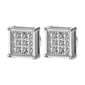 Unisex-Magnetohrringe in Silberform mit 3x3 funkelnden Zirkoniasteinen im Quadrat - 7mm / Feiner Runder Zirkonia Stahlfarbe