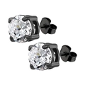 Paire de boucles d'oreilles en acier noir avec zircons ronds style hip-hop - Zirconia Rond 4mm / Fermoir Disque Noir Zirconia Blanc (Seul)