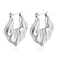 Modern polished silver croissant hoop earrings with classic ribbed texture design - Oil Pressed Fan Earrings Steel (MS-329)