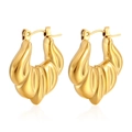 Golden hollow croissant style geometric hoop earrings with polished stripe texture - Oil Pressed Fan Earrings Gold (MS-329)