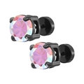 Clous d'oreilles en acier inoxydable noir avec pierre de zircone dégradée pour hommes - Zirconia Rond 4mm / Fermoir Disque Noir Zirconia Multicolore AB (Seul)