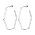 Créoles géométriques hexagonales en argent poli avec fermoir à vis sécurisé - Couleur Acier 21mm