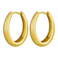 Close-up of golden thick oval hoop earrings with a high-polished mirror finish - Oval 17*23mm / Gold