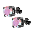 Paire de boucles d'oreilles clous en zircon violet facetté avec monture en acier noir - Zirconia Rond 4mm / Fermoir Papillon Noir Zirconia Multicolore AB (Seul)