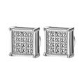 Magnetische Unisex-Ohrstecker aus Silber mit quadratischem Zirkonia und 16 Steinen in Mikro-Pave - 9mm / Feiner Runder Zirkonia Stahlfarbe