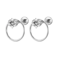 Pendientes de aro de acero inoxidable con piedra de circonita y cierre de bola seguro - 1.2*6mm / Acero + Strass Blanco
