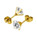 Boucles d'oreilles élégantes en acier titane doré avec pierres de zircon blanc rond - 3mm / Or + Zircone Blanche