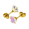 Boucles d'oreilles en acier titane doré avec zircons blancs et roses brillants - 3mm / Or + Couleurs Boréales