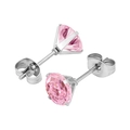 Orecchini a perno in titanio con zirconi rosa tondi AAA e incastonatura a quattro griffe - Color Acciaio + Zirconia Rosa (Pezzo Singolo)