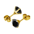 Boucles d'oreilles en acier doré avec zircon noir rond et serti à quatre griffes - Zircone Noir / 3.0mm (1 pièce) / Or