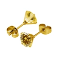 Boucles d'oreilles en acier titane doré avec zircon jaune brillant et serti à quatre griffes - Style Zircon Doré / 3.0mm (1 pièce) / Or