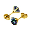 Boucles d'oreilles cristal arc-en-ciel plaquées or avec monture en acier inoxydable - Style Zircon Arc-en-ciel / 3.0mm (1 pièce) / Or