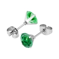 Orecchini a perno in acciaio al titanio con zirconi AAA verde smeraldo e castone a 4 griffe - Acciaio + Verde Smeraldo