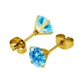 Élégantes boucles d'oreilles en acier doré avec zircons bleus clairs de coupe ronde - Style Zircon Bleu Profond / 3.0mm (1 pièce) / Or