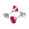 Orecchini a perno in acciaio con zircone rosso AAA e classica montatura a sei griffe - Argento+Zirconia Rosso Rosa