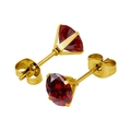 Boucles d'oreilles dorées en titane avec oxydes de zirconium rouges AAA et griffes rondes - Style Zircon Grenat / 3.0mm (1 pièce) / Or
