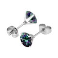 Orecchini a perno in acciaio al titanio con zirconi tondi iridescenti e montatura a 4 griffe - Argento+Zirconia Multicolore