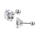 Boucles d'oreilles en acier inoxydable argenté avec zircones rondes à 4 griffes - Acier