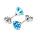 Orecchini a perno tondi con zircone azzurro e montatura a sei griffe argentata - Argento+Zirconia Blu Profondo