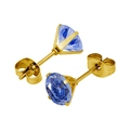 Boucles d'oreilles dorées classiques avec zircons bleus ronds et monture à 4 griffes - Style Zircon Bleu Roi / 3.0mm (1 pièce) / Or