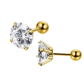 Boucles d'oreilles en acier inoxydable doré à 4 griffes avec zircone cubique ronde - Dos à Boule (2mm) / Or